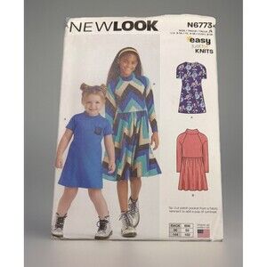 New Look N6773 Sewing Pattern Child/Girls Knit Dresses 2 Styles Easy Sizes 3-14